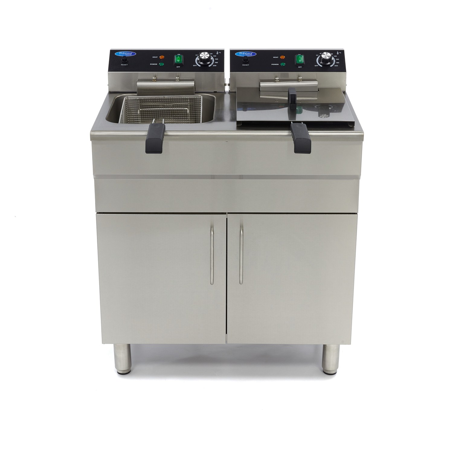 Friggitrice – 2 x 16L – 2 Cestelli – con Rubinetto di Scarico e Base Armadiata – 400V