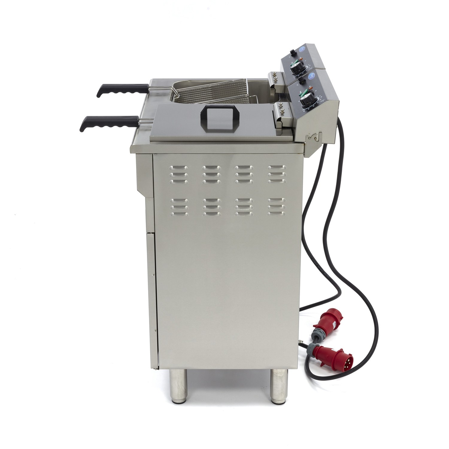 Friggitrice – 2 x 16L – 2 Cestelli – con Rubinetto di Scarico e Base Armadiata – 400V