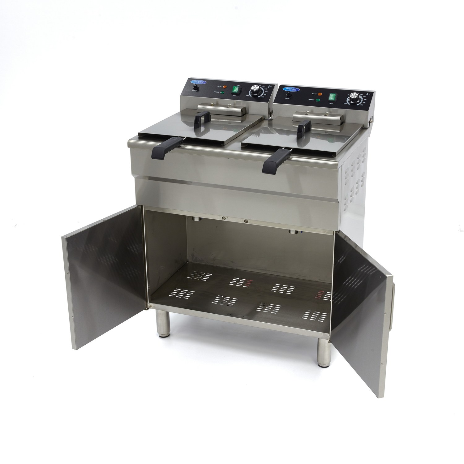 Friggitrice – 2 x 16L – 2 Cestelli – con Rubinetto di Scarico e Base Armadiata – 400V