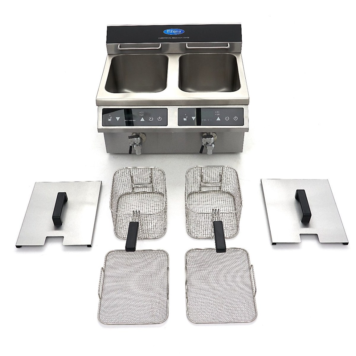 Friggitrice – 2 x 8L – 2 Cestelli – con Rubinetto di Scarico – Induzione